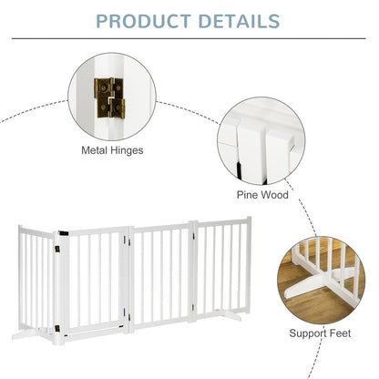 Freestanding Pet Gate w/ 2 Support Feet for Doorways Stairs White Pawhut