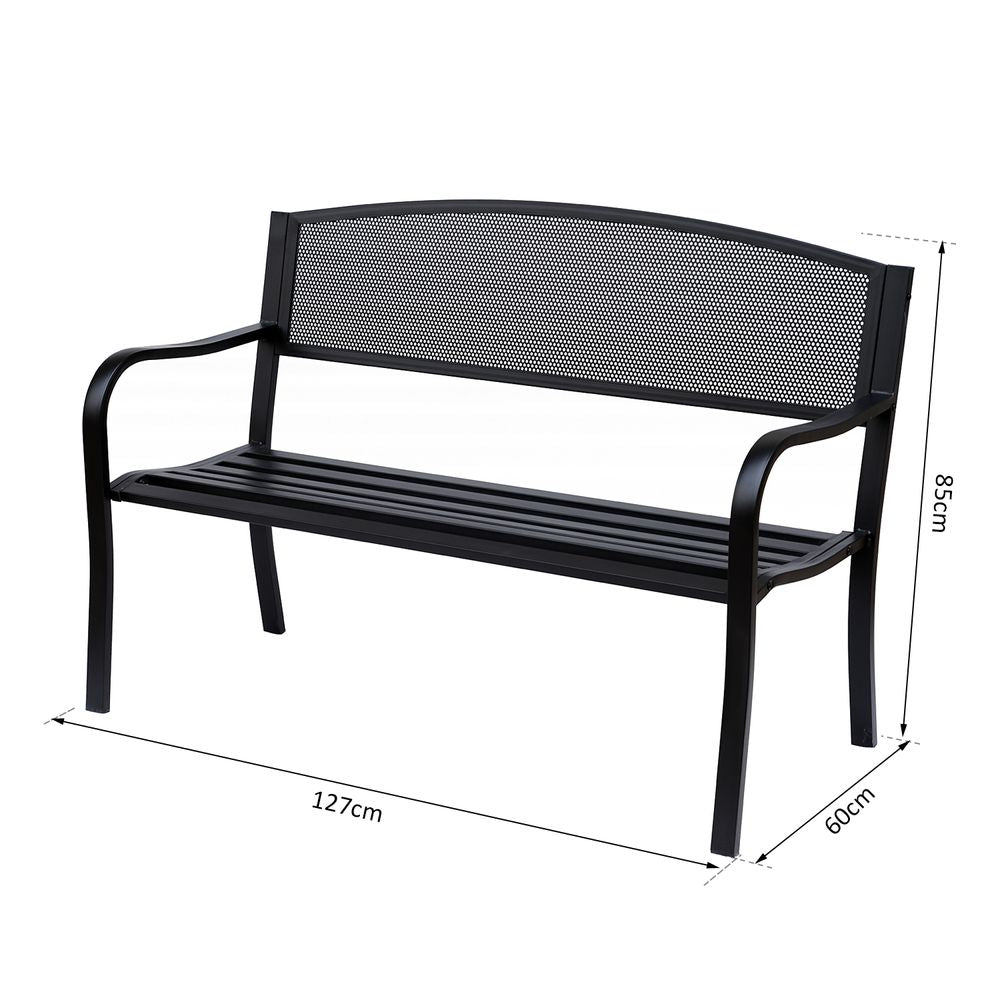 2 Person Garden Bench, Steel-Black