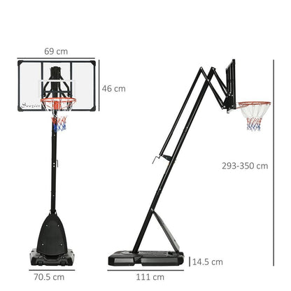 Adjustable Basketball Hoop with Weighted Base, Wheels, 2.4-2.9m