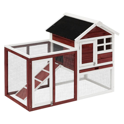 122cm Rabbit Hutch Cage Bunny House Wooden Habitat Pet Small Animal w/ Tray Ramp