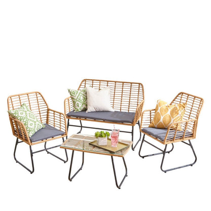 Neo Grey Bamboo Style Garden Sofa, Table & Chairs 4 Piece Set