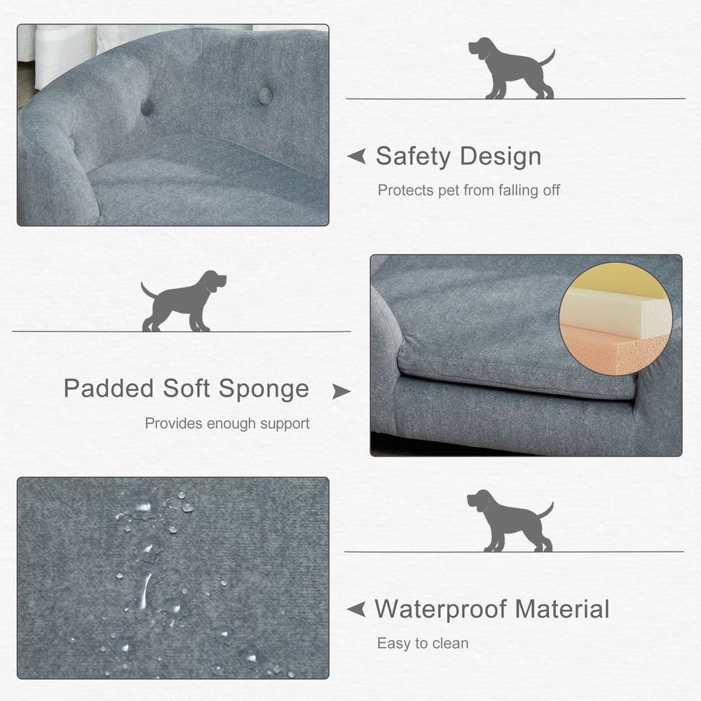 Pet Sofa Dog Couch, Short Plush, for Small Dog, 70 x 47 x 30 cm, Grey Pawhut