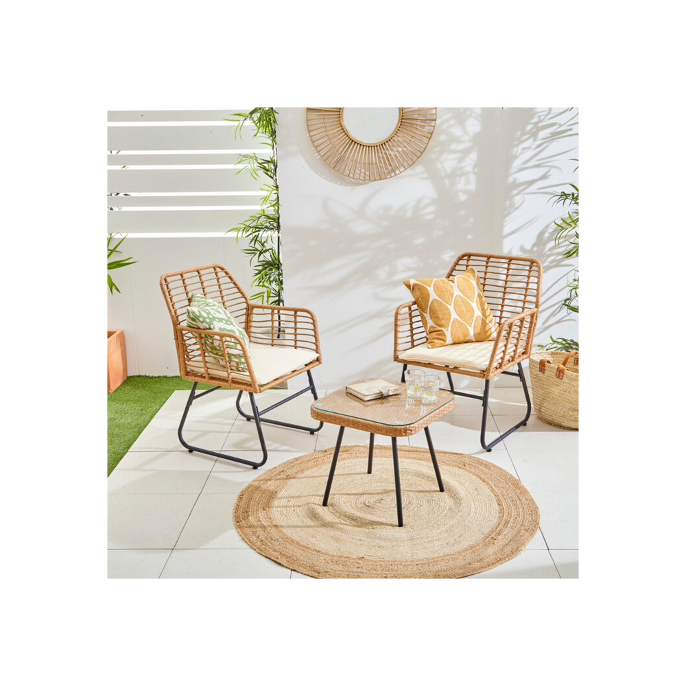 Neo 3 Piece Bamboo Style Garden Table & Chairs Bistro Set