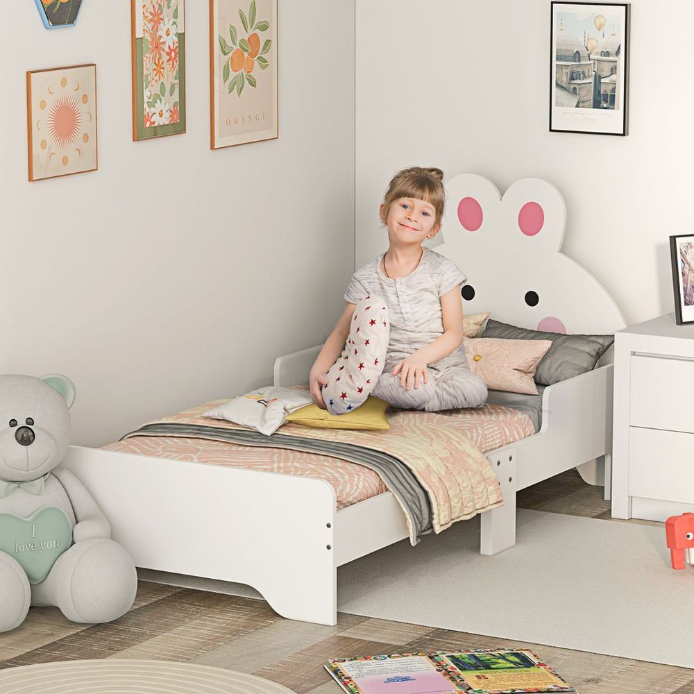 Toddler Bed, Kids Bedroom Furniture, Rabbit Design - White