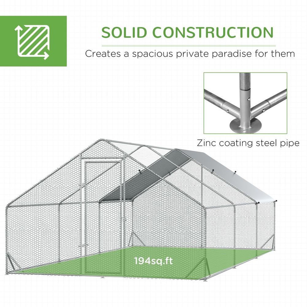 PawHut Walk In Chicken Run Large Galvanised Chicken Coop with Cover 6 x 3 x 2m