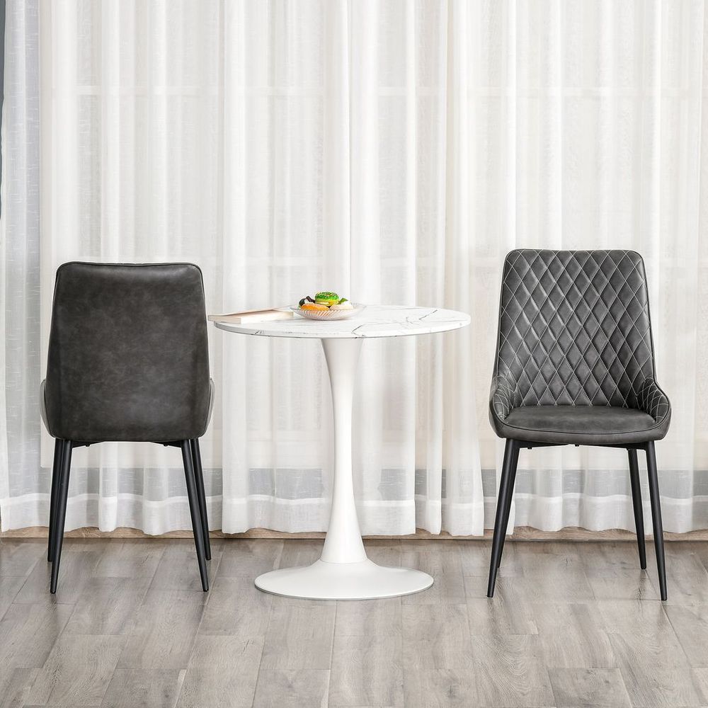 Retro Dining Chair Set of 2, PU Leather Upholstered Side Chairs