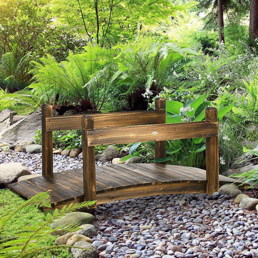 5FT Wooden Garden Bridge with Planters Stained Finish Arc Footbridge for Pond