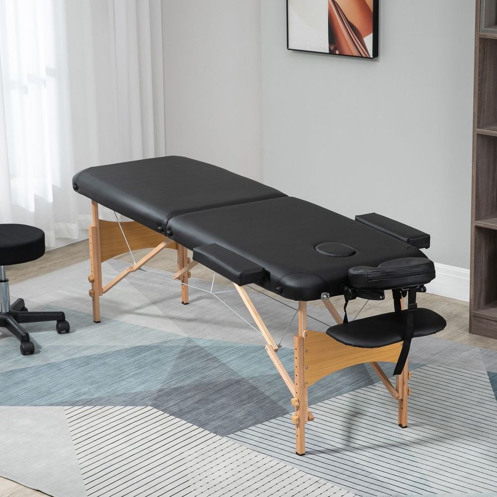 Portable Massage Bed Folding Spa Beauty Massage Table with 2 Sections Black