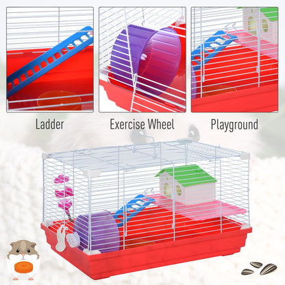 Hamster Cage Pet Animal Travel Cage Box Double Layers w/ Accessories Pawhut