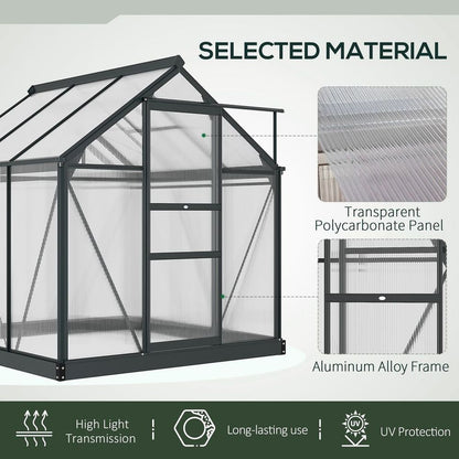 Polycarbonate Walk-In Garden Greenhouse Aluminium Frame w/ Slide Door 6 x 6ft