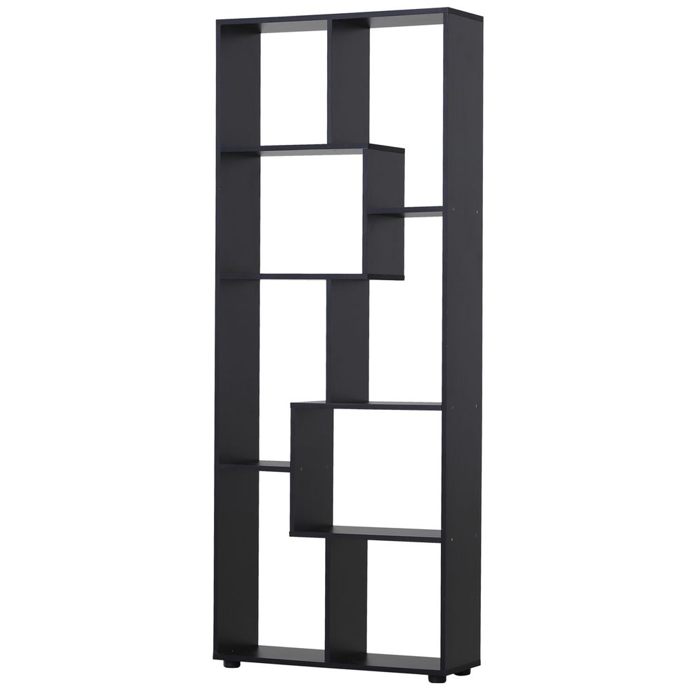 178cm 8-Shelf Bookcase w/ Melamine Surface Foot Pads Black Multipurpose 8-Grid