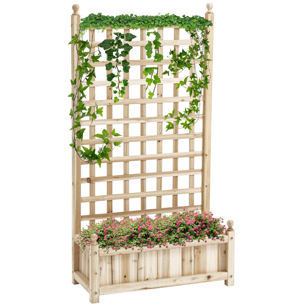 Outsunny Raised Garden Bed with Trellis Garden Planters Indoor Outdoor Natural