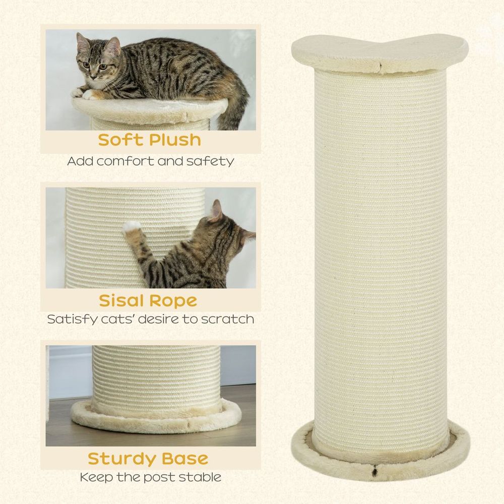 85cm Tall Cat Scratching Post with Sisal Rope, Soft Plush, Anti Tip - Beige