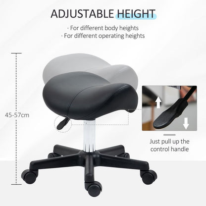 Saddle Stool PU Leather Adjustable Rolling Salon Chair Steel Frame for Massage