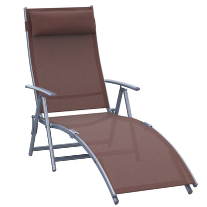 Sun Lounger Recliner w/ Pillow Foldable 7 Levels Texteline Brown