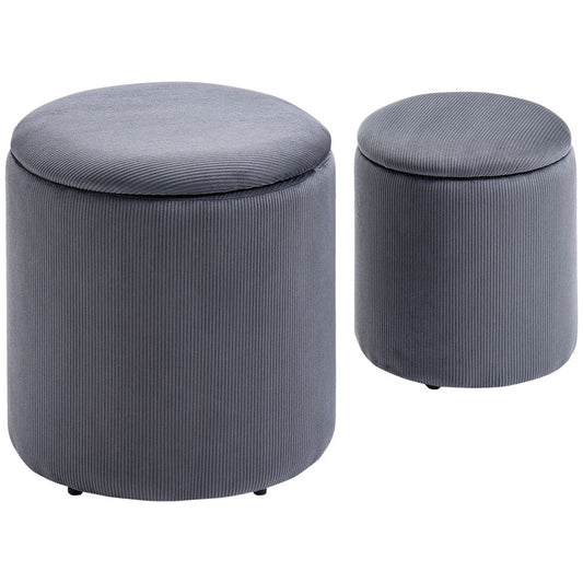 Modern Fabric Storage Ottoman with Removable Lid, Set of 2, Foot Stool, Grey