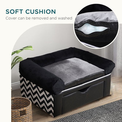 PawHut Dog Sofa Bed with Storage, Drawer, Soft Cushion, for Small Dogs - Black