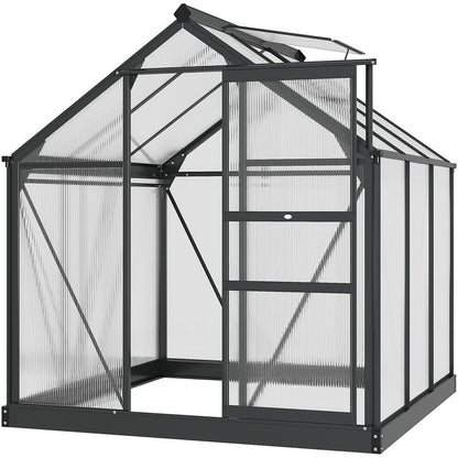 Polycarbonate Walk-In Garden Greenhouse Aluminium Frame w/ Slide Door 6 x 6ft