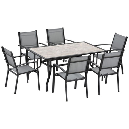 7 Piece Garden Dining Set, Table with Parasol Hole,Texteline Grey