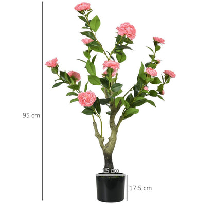 HOMCOM Potted Artificial Plants Camellia Flower for Indoor Outdoor, Pink