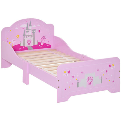 Kids Bed Princess Castle Theme w/ Side Rails Slats Home 3-6 Yrs Pink