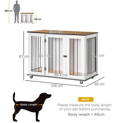 Dog Crate Furniture End Table w/ Lockable Door, for Large Dogs - White Pawhut