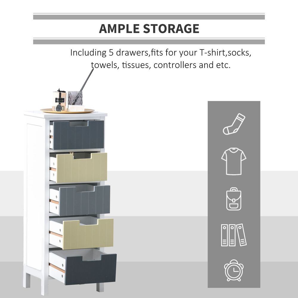 Simple Chest of 5 Drawers Storage Cabinet for Dining & Living Room