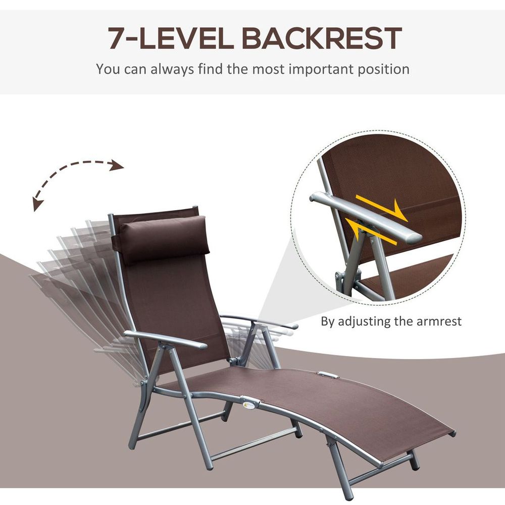 Sun Lounger Recliner w/ Pillow Foldable 7 Levels Texteline Brown