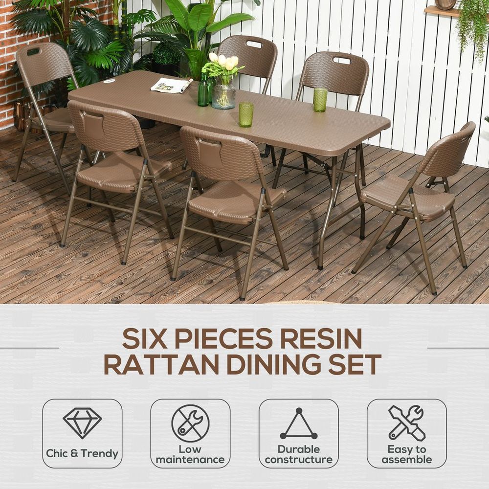 7 PCs HDPE Molding Design Resin Rattan Dining Set, Foldable Table & Chairs