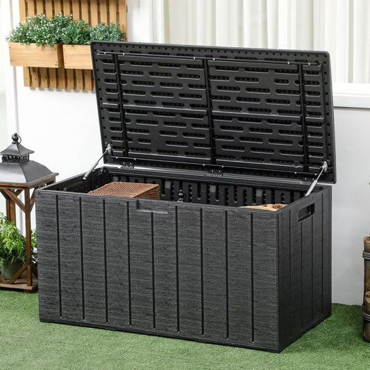 336 Litre Rolling Outdoor Garden Storage Box, Plastic Container, Black