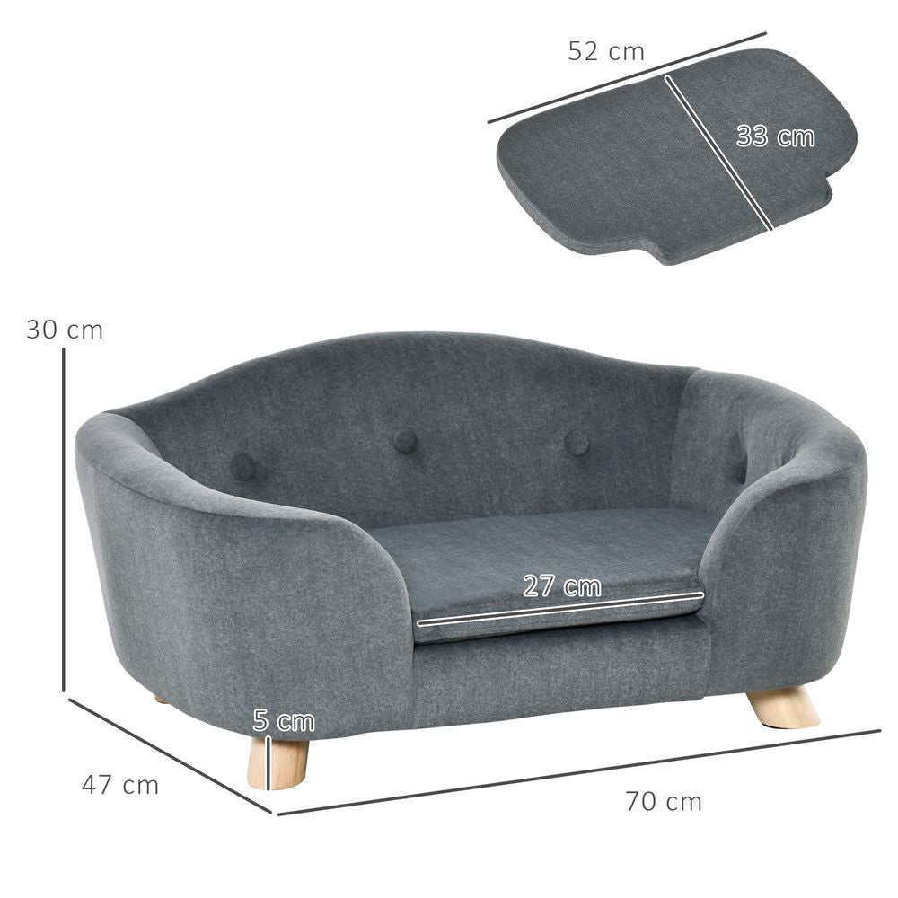 Pet Sofa Dog Couch, Short Plush, for Small Dog, 70 x 47 x 30 cm, Grey Pawhut