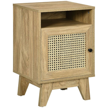 Nightstand, Bedside Table with Drawer and Shelf, End Table with Rattan Element