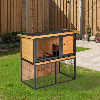 Wood-metal Rabbit Hutch Elevated Pet House Outdoor 89.5 x 45 x 81cm Pawhut