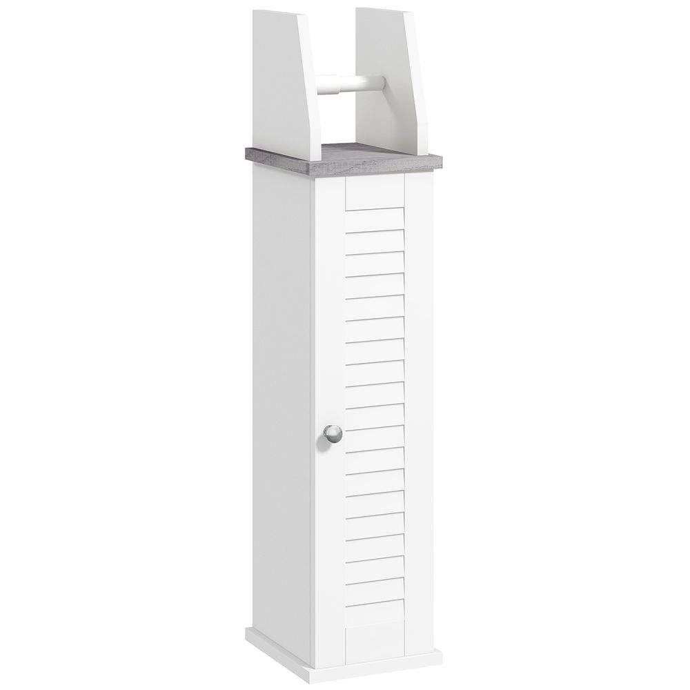 Slim Toilet Roll Storage Unit with Cupboard and Adjustable Shelf, White