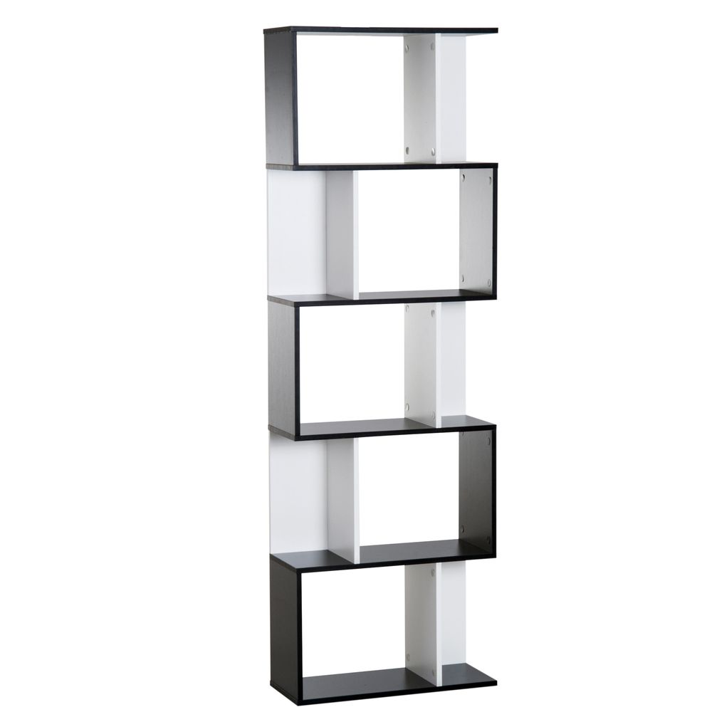 5-tier Bookcase Storage Display Shelving S Shape design Unit Divider Black