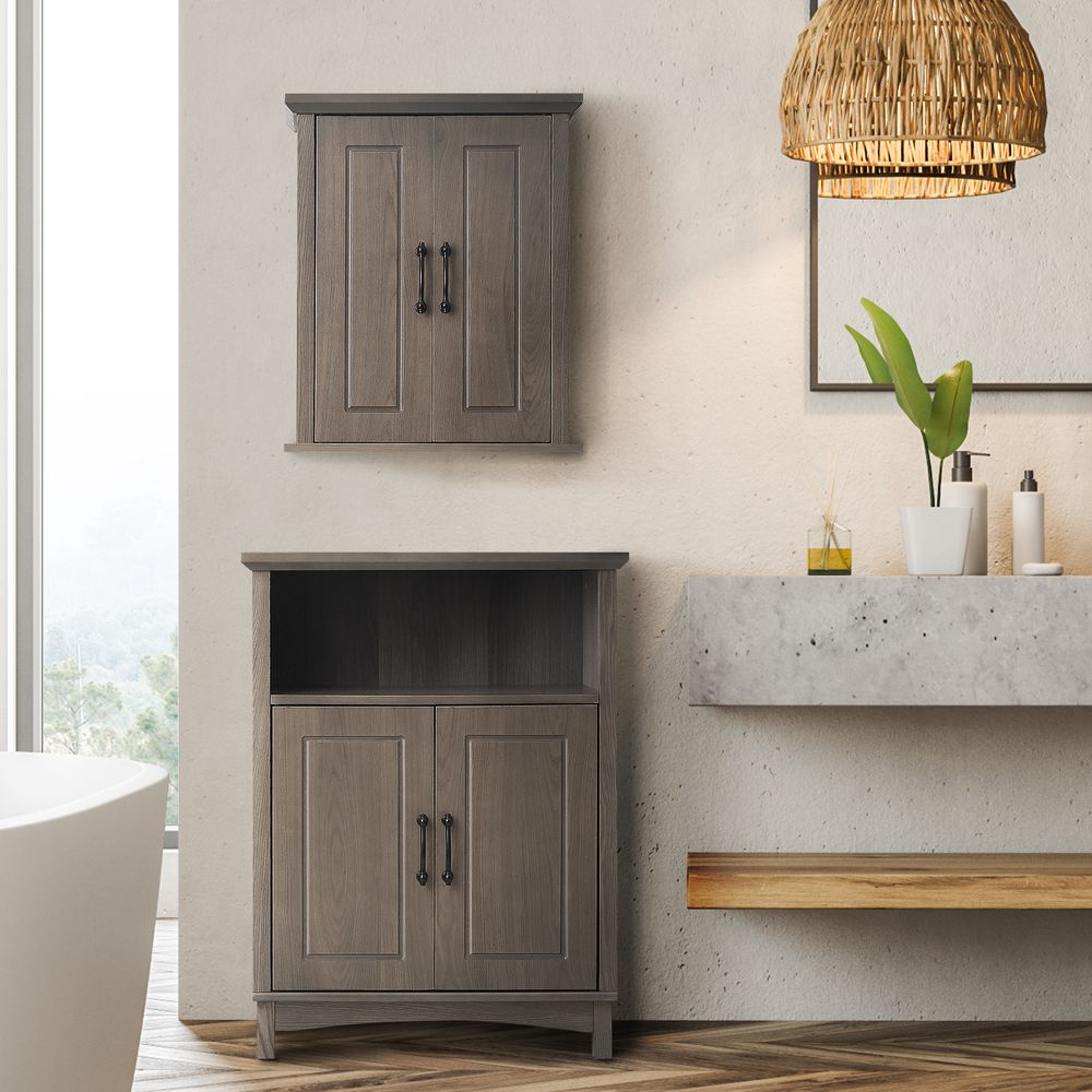 Russell Wooden Bathroom Wall Medicine Cabinet Double Doors Salt Oak