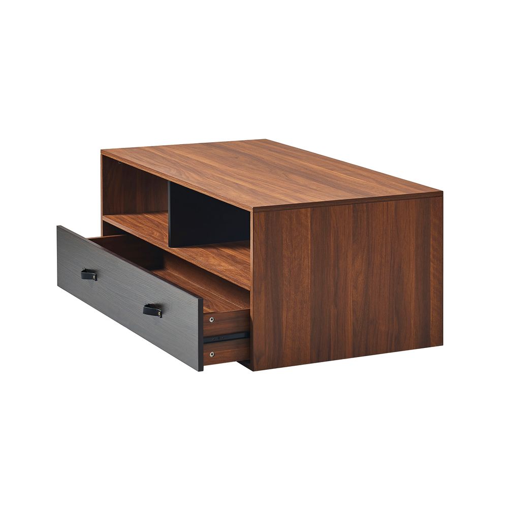 Wooden Coffee Table & Storage, Modern End Table with Drawers, Brown