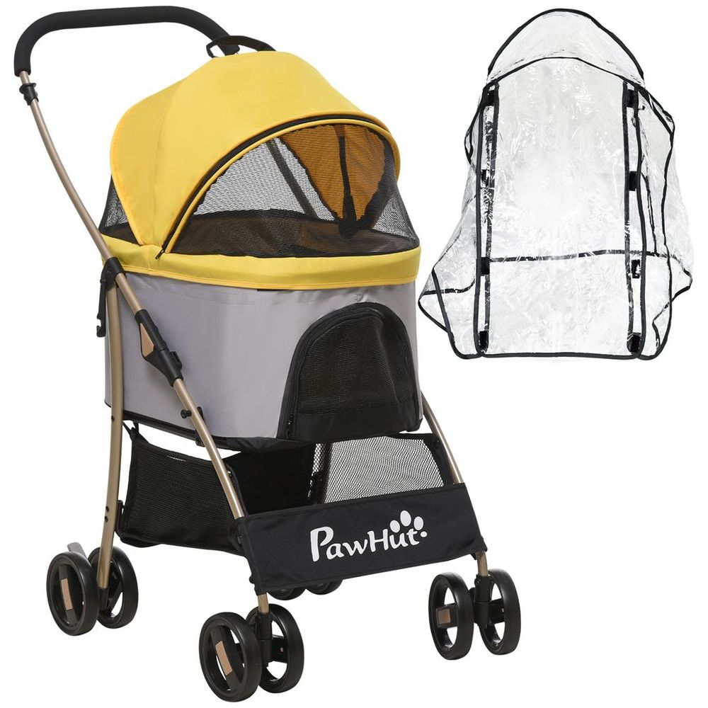 PawHut Detachable Pet Stroller with Rain Cover for Small and Tiny Dogs, Yellow