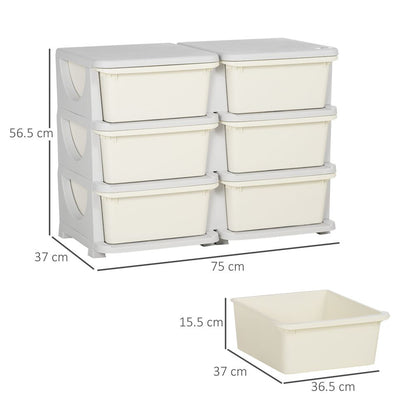 Kids Storage Unit Toy Box Vertical Dresser with Six Drawers - Cream HOMCOM