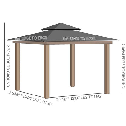 3 x 3 (m) Polycarbonate Gazebo, Hard Top Gazebo with Nettings & Curtains