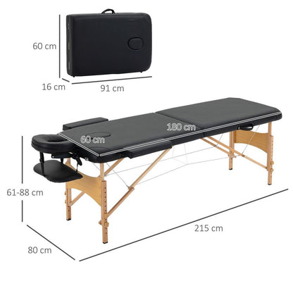 Portable Massage Bed Folding Spa Beauty Massage Table with 2 Sections Black