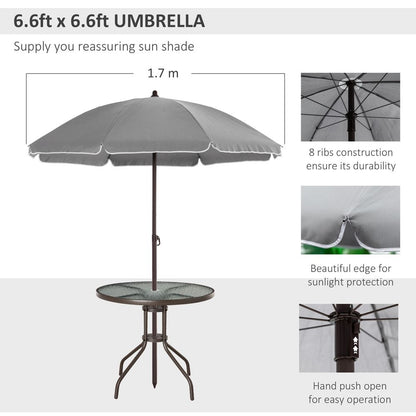 6Pc Patio Dining Set with Umbrella, 4 Folding Chairs Glass Table