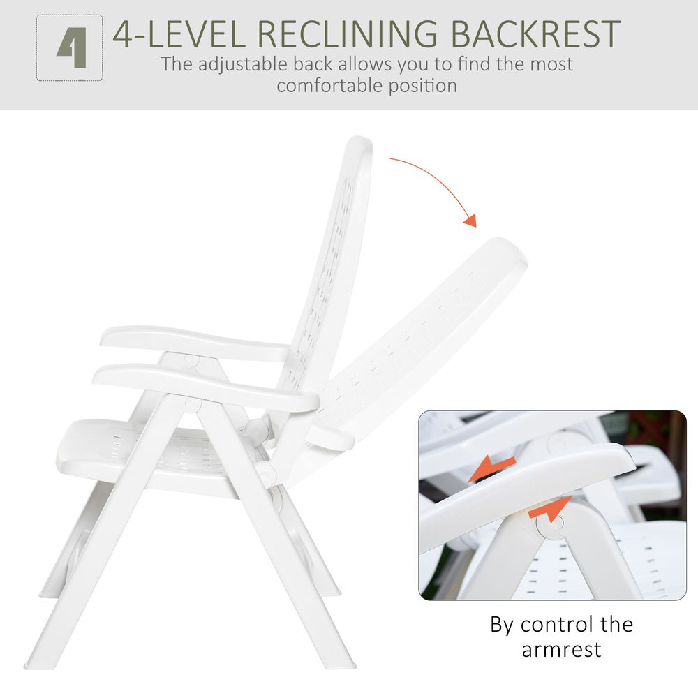 2 Folding Dining Chairs with 4-Position Backrest, Reclining Armchairs White