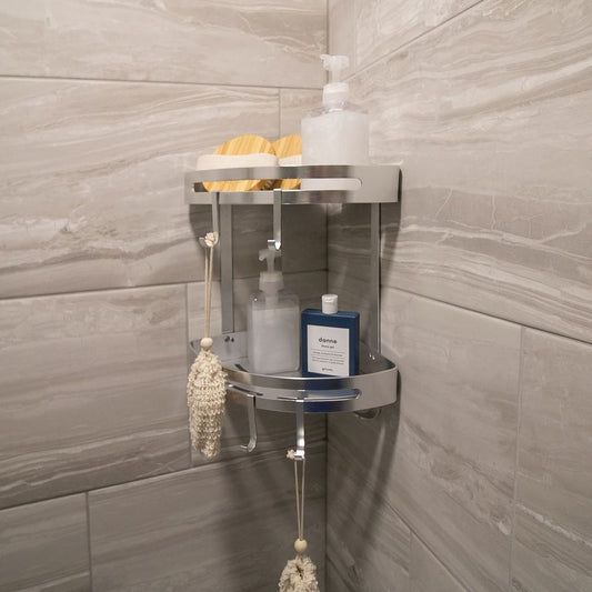 Adhesive Corner Shower Caddy 2 Tier | M&W