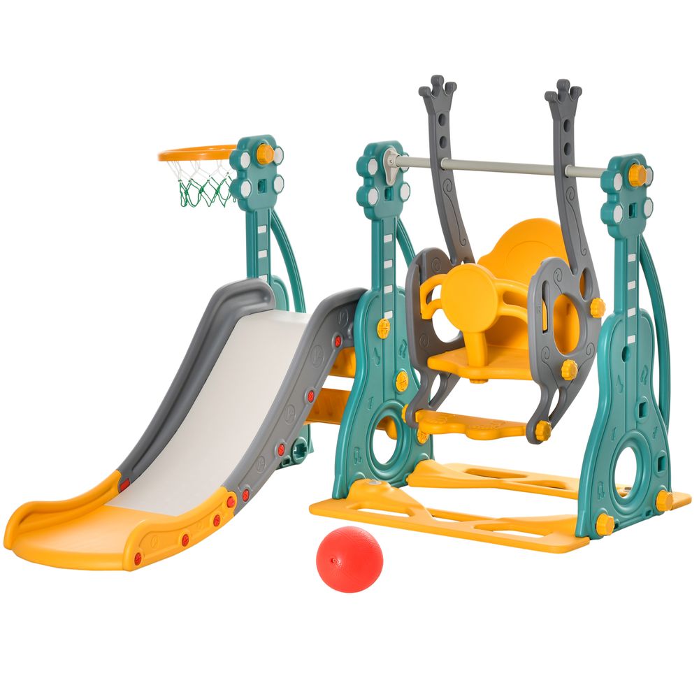 3-IN-1 Kids Swing and Slide Set with Basketball Hoop Slide Swing