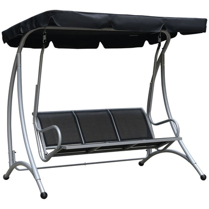 3 Person Steel Swing Chair & Adjustable Canopy - Black Seat