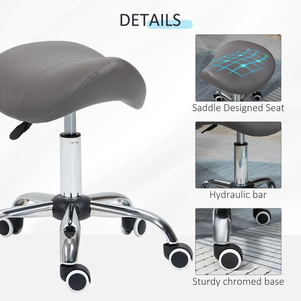 PU Leather Saddle Stool w/ Moulded Padded Seat Adjustable Height Grey