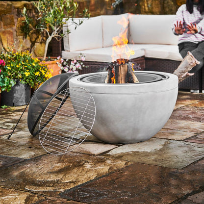 Garden Wood Burning Fire Pit, Outdoor Log Burner Firepit Bowl & Lid