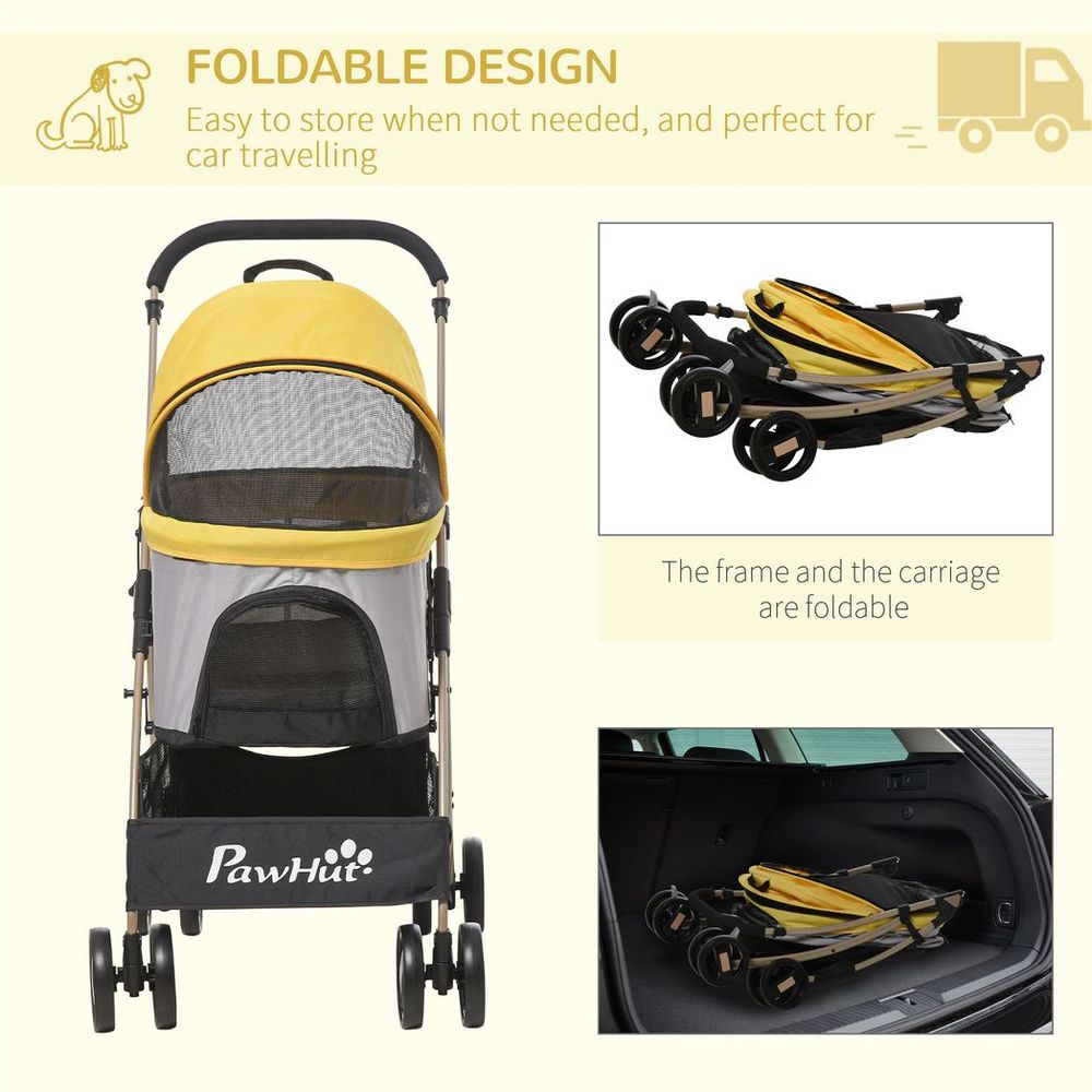 PawHut Detachable Pet Stroller with Rain Cover for Small and Tiny Dogs, Yellow