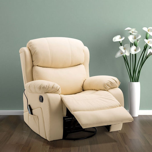 Massage Recliner Chair Manual Reclining Chair with Footrest Remote Beige